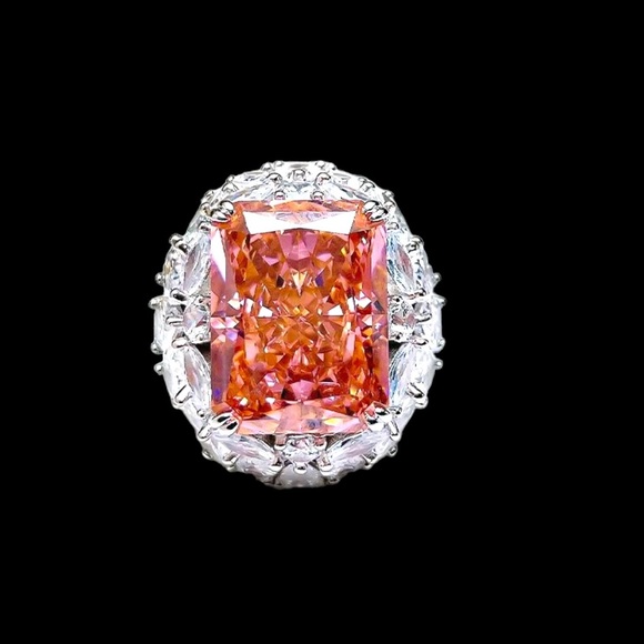 Large Morganite 925 Sterling Silver Cocktail Ring Size 7 - Picture 4 of 12